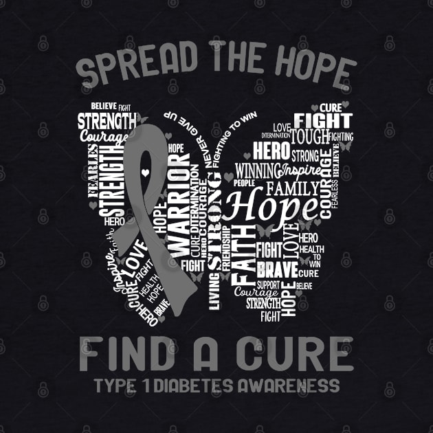 Spread The Hope Find A Cure Type 1 Diabetes Awareness Support Type 1 Diabetes Warrior Gifts by ThePassion99